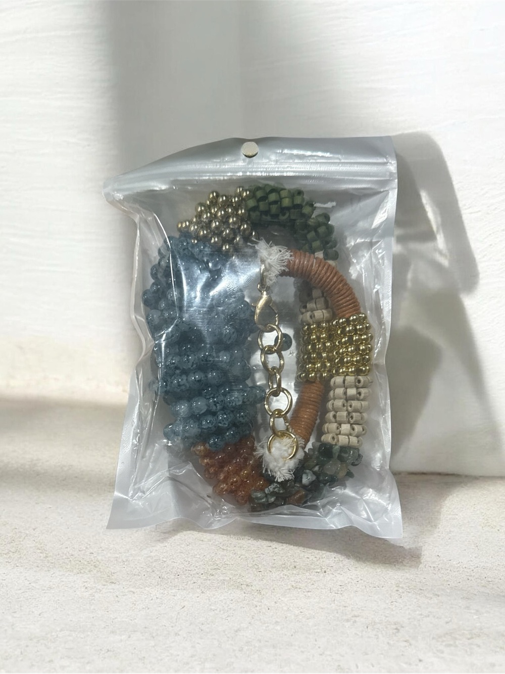 Multi-Strand Beaded Bracelet - Green, Blue, Gold